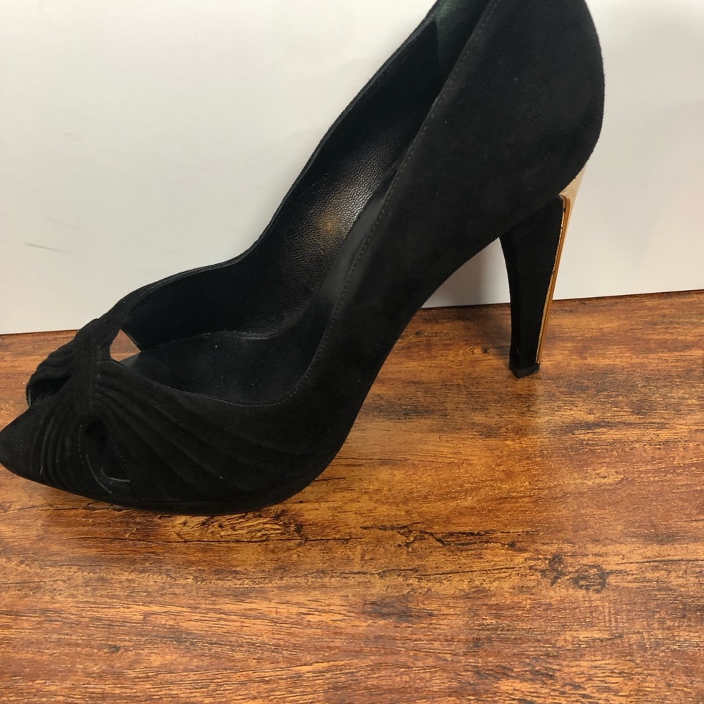 Russell &‎ Bromley Black Suede Heels Open Toe Womens Size US 6 EU 37 UK 4 Italy - Picture 8 of 11